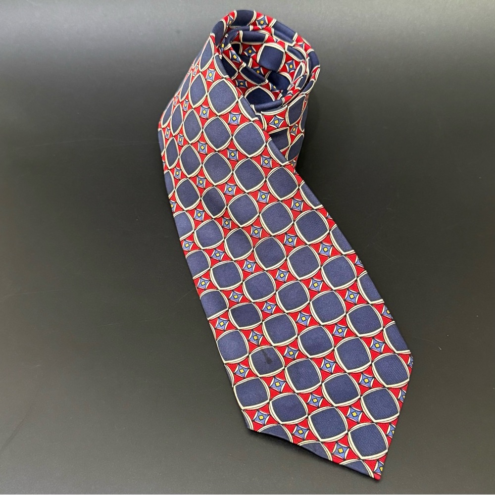 Vintage POLO Ralph Lauren Red White & Blue Printed 100% Silk Men’s Tie Necktie